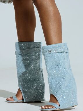 Sparkle Blue Wedge Sandal Boots - Women's